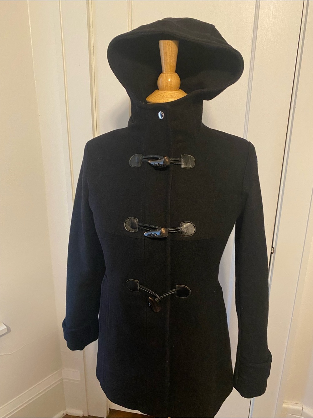 Michael Kors Black Hooded Toggle Pea Coat